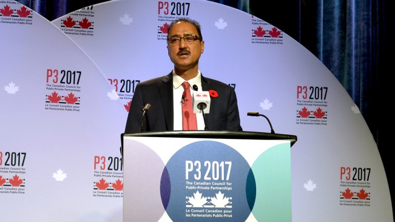Amarjeet Sohi speaking at the 25th annual Canadian Council for Public-Private Partnerships National Conference.