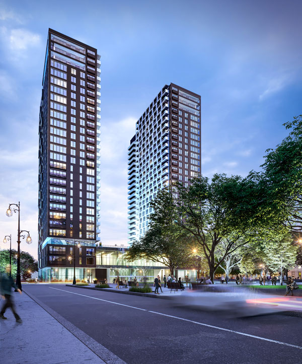 Devimco Immobilier’s Square Children’s development will offer condominiums, rental apartments and social housing in six towers on the site of the former Montreal’s Children Hospital at Rene-Levesque and Atwater streets. Pictured, the EstWest Condominiums.