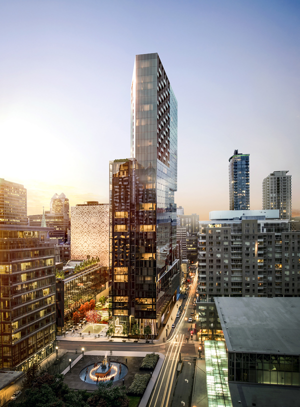 The $200-million Humaniti condo project will be built in an area bordered by Viger, de Bleury, de la Gauchetiere and Hermine streets in Montreal and will be the final component of the Quartier international project.