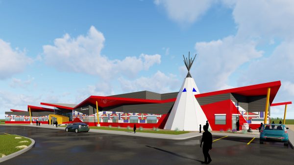 Pictured is a rendering of the exterior of the new school in Paul First Nation, Alta.