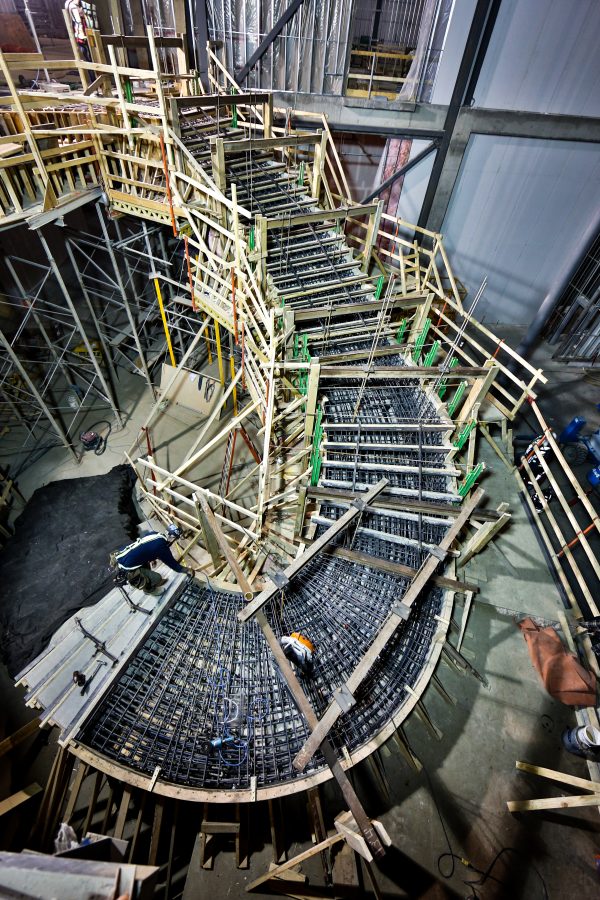 The new Royal Alberta Museum in Edmonton features a massive, 18-metre concrete spiral staircase. The museum was recently opened to the public after seven years of construction and planning.