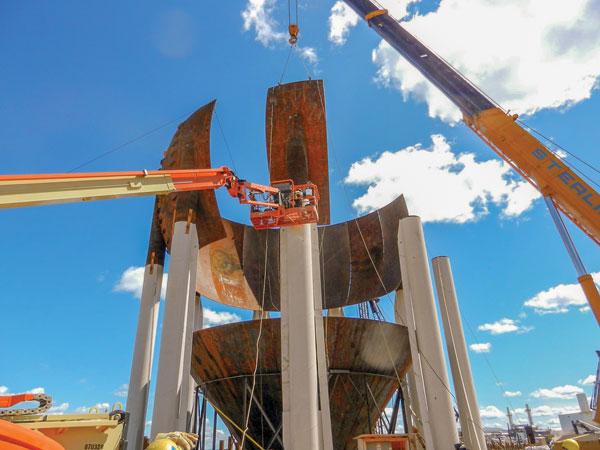 The spherical tanks, known as “ASME storage spheres” are most often used to store gas under pressure, typically butane, propane or methane, though they’re also used for gases such as oxygen. Pictured is field construction of an ASME cone bottom sphere.