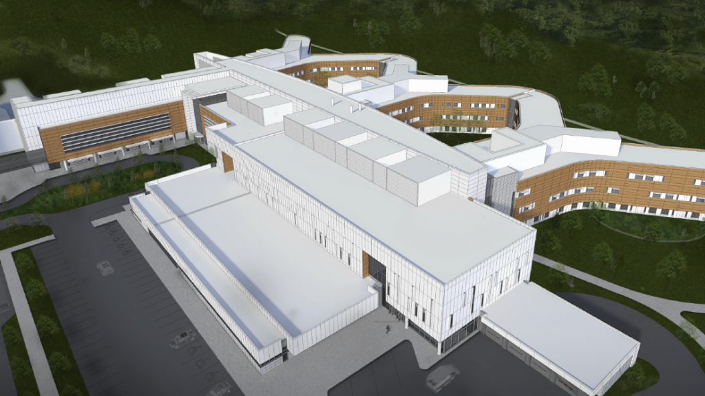 Alberta Infrastructure terminated a contract with Calgary-based Graham Construction, which it had been at odds with over the timeline and costs of the $763-million Grande Prairie Regional Hospital project. Pictured is a rendering of the hospital.