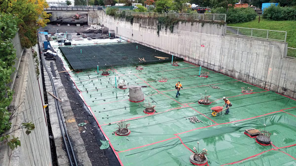 Crews installed rebar for the raft slab at Lees station in 2016 as part of phase one of Ottawa’s LRT line.