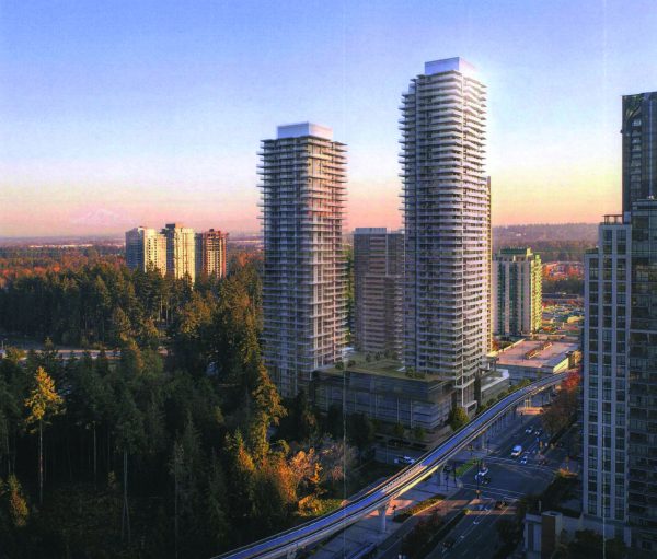 Two of the three towers being planned by Onni Pinetree Way Holdings Corp. Inc. are meant to resemble stacked books, which is in reference to a nearby library.