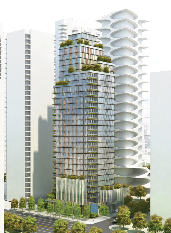 The proposal calls for a tower with 127 units, 213 vehicle parking spaces and 335 bike stalls.  Two design teams are working on the project, Vancouver-based Chris Dikeakos Architects, which designed the tallest residential highrises in San Diego and Los Angeles, and Kohn Pedersen Fox of New York City, whose projects include the world’s tallest towers.