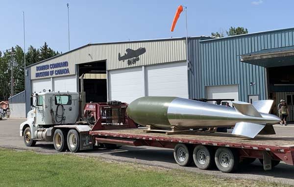 A replica of a Grand Slam bomb was recently delivered to The Bomber Command Museum of Canada. Two woodworking craftsmen recreated the Second World War-era bomb using wood, medium density fibreboard and fibreglass.