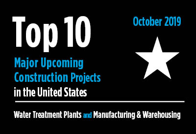 Top 10 major upcoming Water Treatment Plant and Manufacturing & Warehousing construction projects - U.S. - October 2019 Graphic