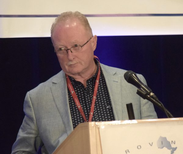 John Grimshaw spoke at the Provincial Building and Construction Trades Council convention in Niagara Falls, Ont. in October. He was vice-chair of the council and chair of its convention resolutions committee.