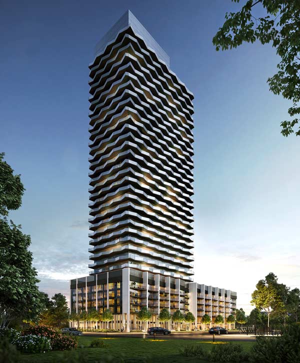 The 35-storey Thirty-Six Zorra condo project from Altree Developments broke ground in Toronto on Feb. 19.