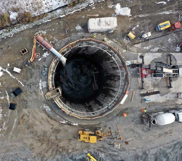 Aerial view of the new Ashbridges Bay Treatment Plant 85-metre deep shaft into which a tunnel boring machine will be lowered and assembled to dig the 3.5 kilometre long tunnel for the outfall.