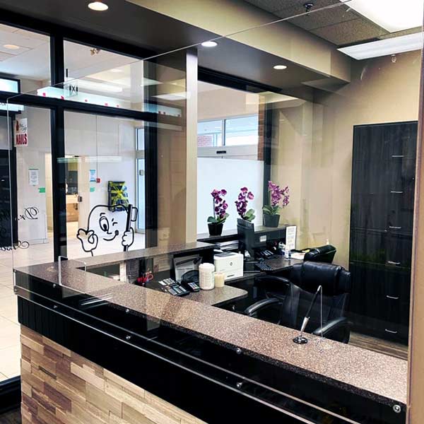 Pictured here is a plexiglass sneeze guard installed by IPS Metal Inc. at the dental office of Dr. Robert Wardrope in Hamilton, Ont. IPS began creating and installing these guards after the COVID-19 pandemic impacted the demand for their usual sheet metal products and services.