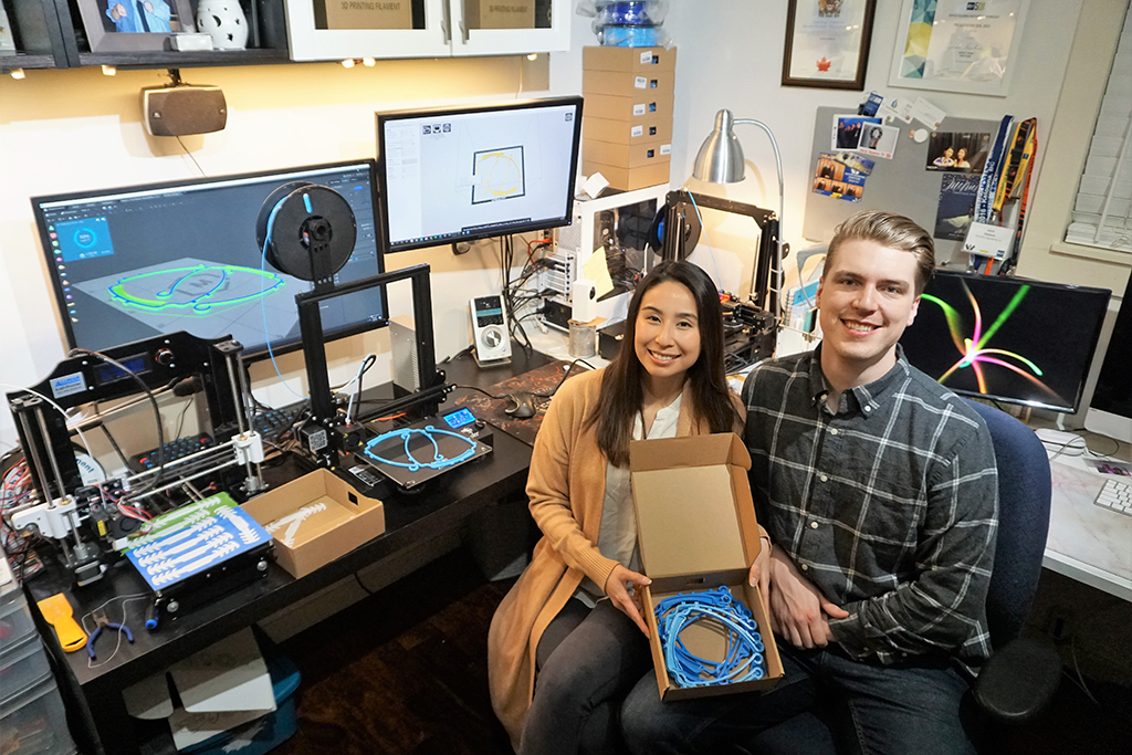 Keisha Go (left) and Jamie Haakons (right) are using 3D printing technology to create masks for frontline workers in Vancouver during the COVID-19 pandemic.