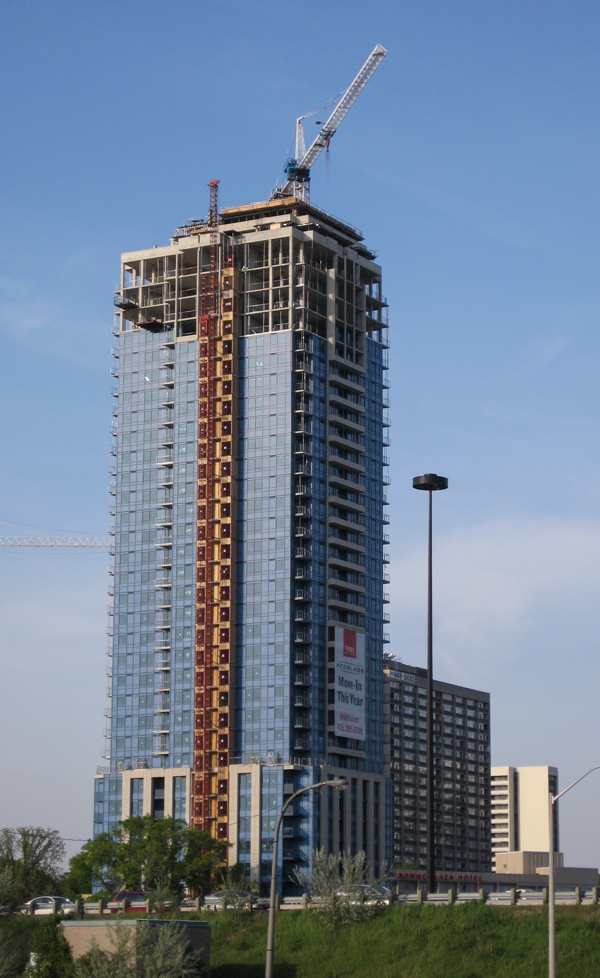 Angelo DelZotto began offering innovative packages as part of his firm’s highrise developments in the 1960s and earned a reputation as a leading condo developer following the passage of the Ontario Condominium Act in 1967. Pictured: the Tridel Accolade project under construction in Toronto in 2009.