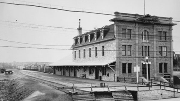 A historical photo shows the St. Mary’s Parish Hall/CNR Station in Calgary. The building is now the city’s 100th Municipal Historic Resource, a designation that aims to keep significant buildings preserved. 