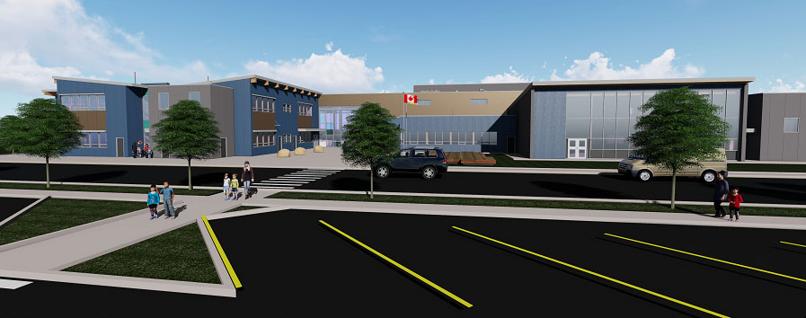 A rendering shows the design for Anne Roberts Young Elementary in Fort St. John, B.C. The school has opened ahead of schedule in time for students to return after the summer for classes.