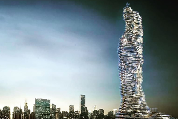 Paris-based architecture firm Rescubika has proposed a 737-metre-high tower on New York City’s Roosevelt Island that would act as a residential building and a giant carbon sink. 